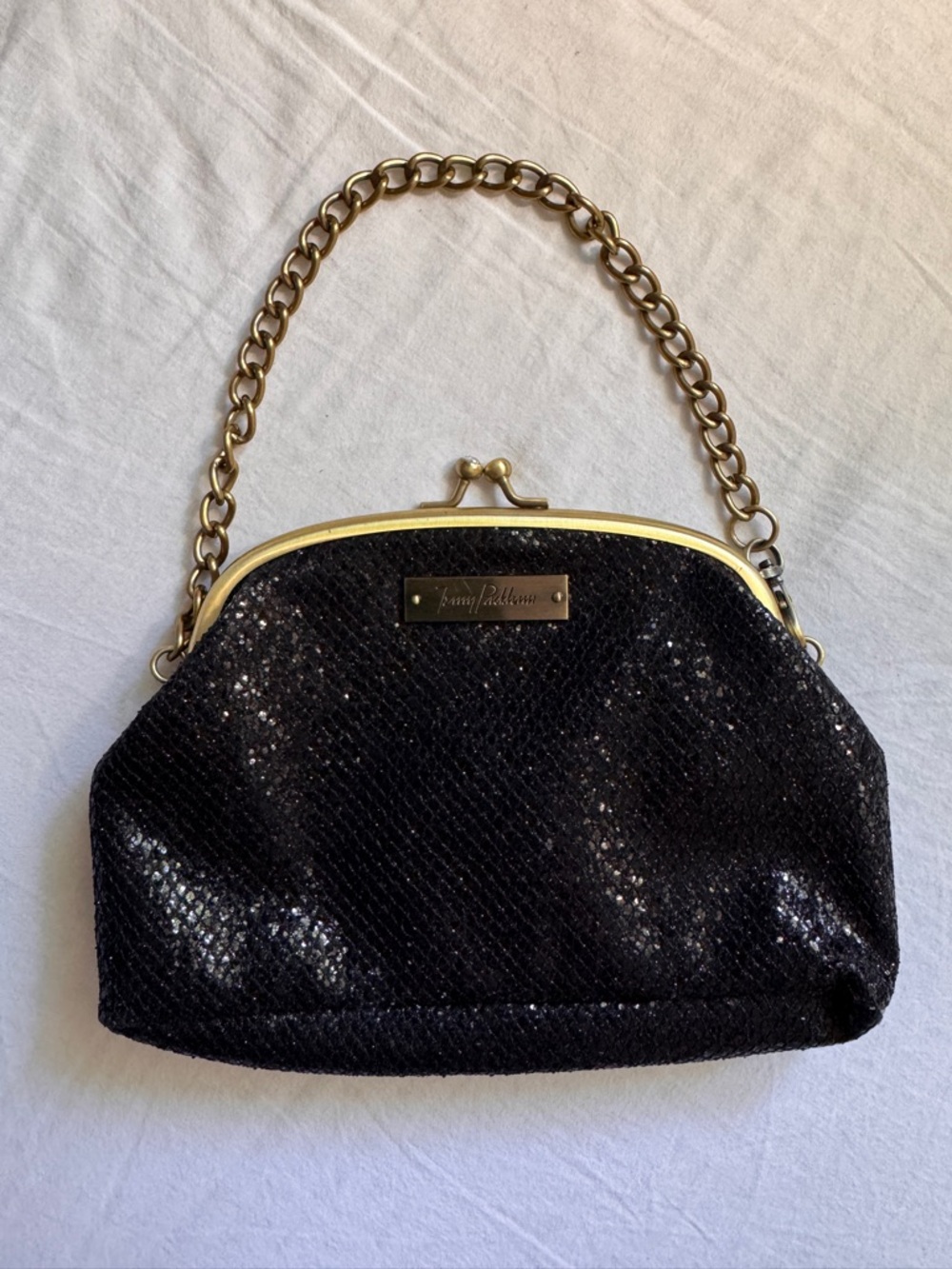 Black Sequin Chain-Handle Evening Bag